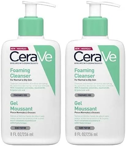 CeraVe Foaming Cleanser for Normal to Oily Skin with 3 Essential Ceramides 236ml (Pack of 2) CeraVe