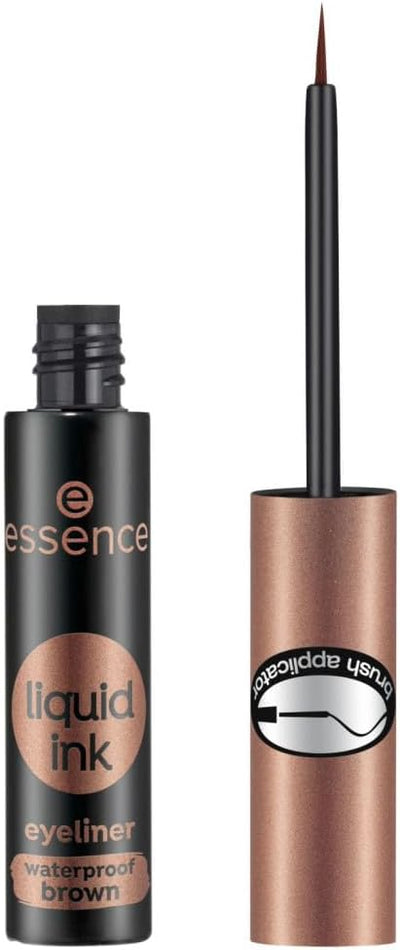 essence cosmetics Liquid ink eyeliner waterproof brown, eye liner, brush applicator, waterproof, no. 02 ash brown, defining, long-lasting, colour-intensive, waterproof, vegan, without perfume (3 ml) Greenwize