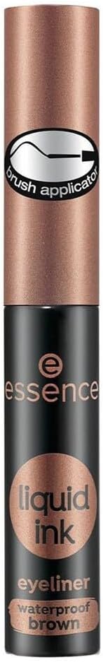 essence cosmetics Liquid ink eyeliner waterproof brown, eye liner, brush applicator, waterproof, no. 02 ash brown, defining, long-lasting, colour-intensive, waterproof, vegan, without perfume (3 ml) Greenwize