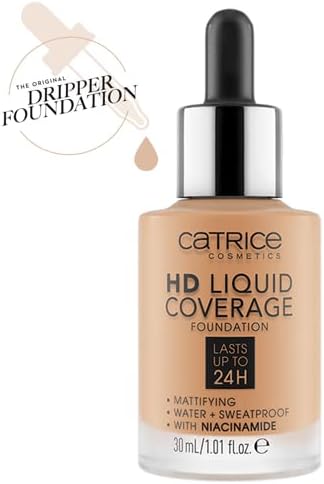 Catrice HD Liquid Coverage Foundation, No. 046, Nude, Long-Lasting, Matte, for Blemished Skin, Vegan, Oil-Free, Waterproof, Alcohol-Free, Pack of 1 (30 ml) Catrice