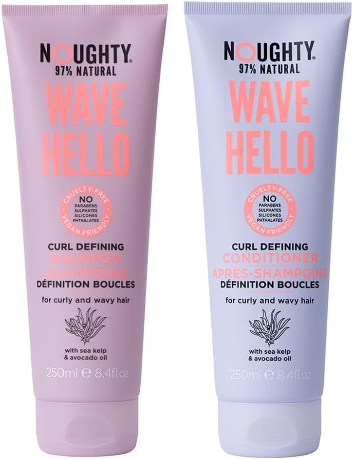 Noughty 97% Natural Wave Hello Shampoo and Conditioner, Vitamin Rich Formula for Curly and Wavy Hair, with Sea Kelp and Avocado Oil, Sulphate Free Vegan Haircare 2 x 250ml Greenwize