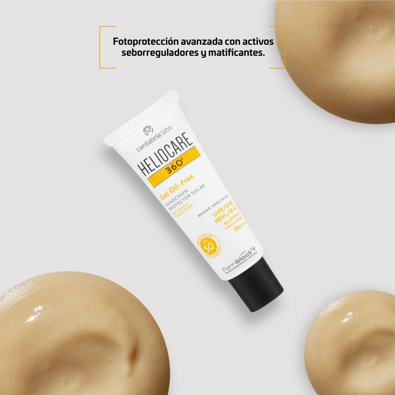 Heliocare 360 Oil-Free Gel SPF 50 50ml / Gel Sunscreen For Face/Daily UVA UVB Visible light Infrared-A Anti-Ageing Sun Protection/Combination Oily and Normal Skin/Matte Finish Heliocare