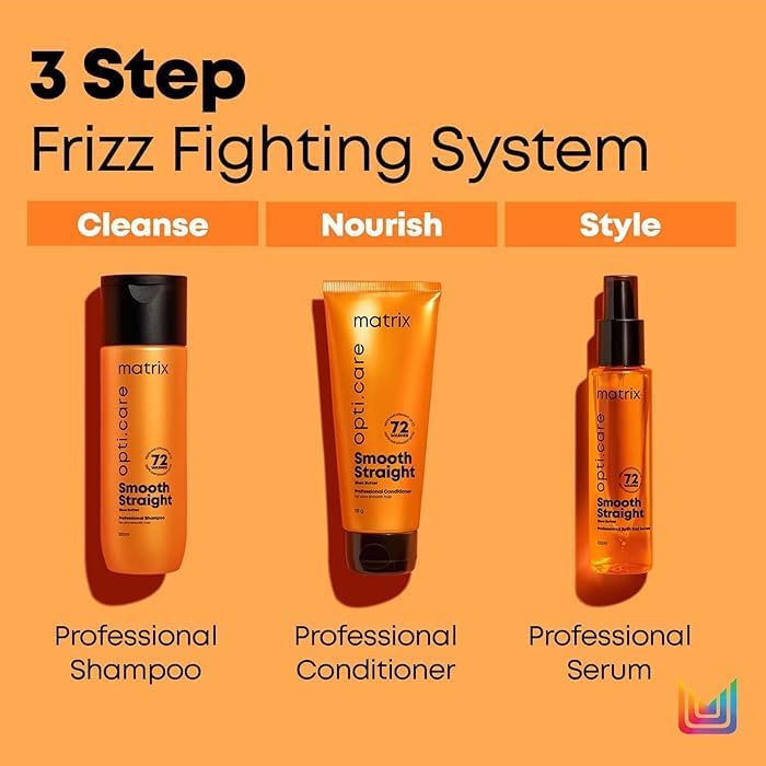 Matrix Opti.Care Professional Shampoo + Conditioner + Serum Combo for Salon Smooth Straight Hair | Control Frizzy Hair for up to 4 Days | With Shea Butter | No Added Parabens (200 ml + 98 g + 100 ml) Greenwize