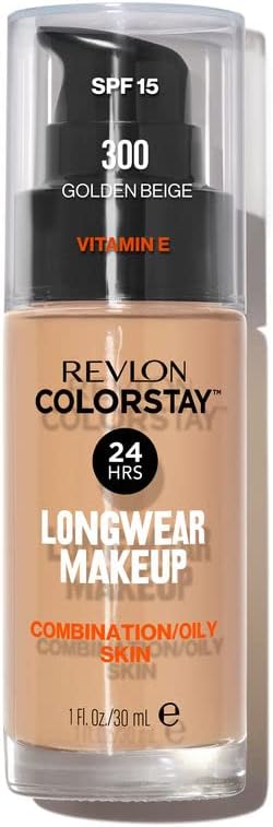 Revlon Colorstay Liquid Foundation Makeup for Combination/Oily Skin SPF 15, Longwear Medium-Full Coverage with Matte Finish, Golden Beige (300), 30 ml Greenwize