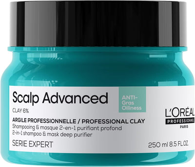 L'Oréal Professionnel Scalp Advanced, Professional Clay Anti-Oiliness 2-in-1 Deep Purifier Shampoo and Hair Mask, For Oily and Greasy Hair, Serie Expert, 250ml L'Oréal Professionnel