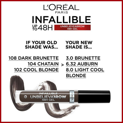 L'Oreal Paris UnbelievaBrow Long-Lasting Eyebrow Gel, Smudge-Proof, Transfer-Proof, Waterproof, 108 Dark Brunette L'Oreal Paris