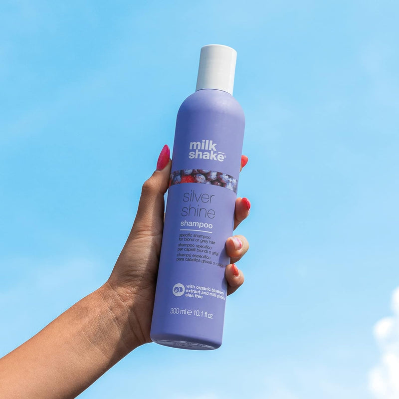milk_shake® | silver shine shampoo | Intensive Shampoo specific for Blond or Grey hair | 300 ml| Anti-yellow Shampoo with Purple Pigments Greenwize