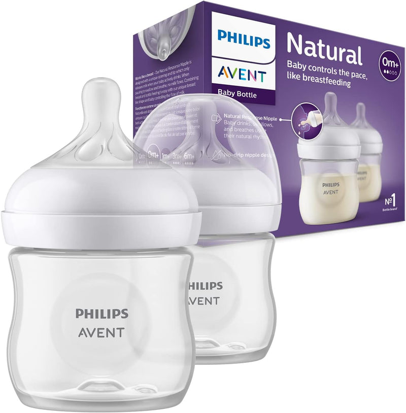 Philips Avent Natural Response Baby Bottle - 2 x 125ml Baby Milk Bottle for Newborns and Up, BPA Free, 0+ Months (Model SCY900/02) Philips Avent