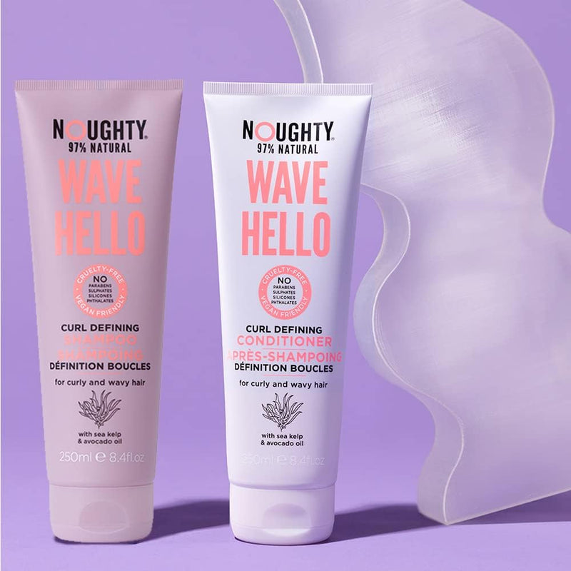 Noughty 97% Natural Wave Hello Shampoo and Conditioner, Vitamin Rich Formula for Curly and Wavy Hair, with Sea Kelp and Avocado Oil, Sulphate Free Vegan Haircare 2 x 250ml Greenwize