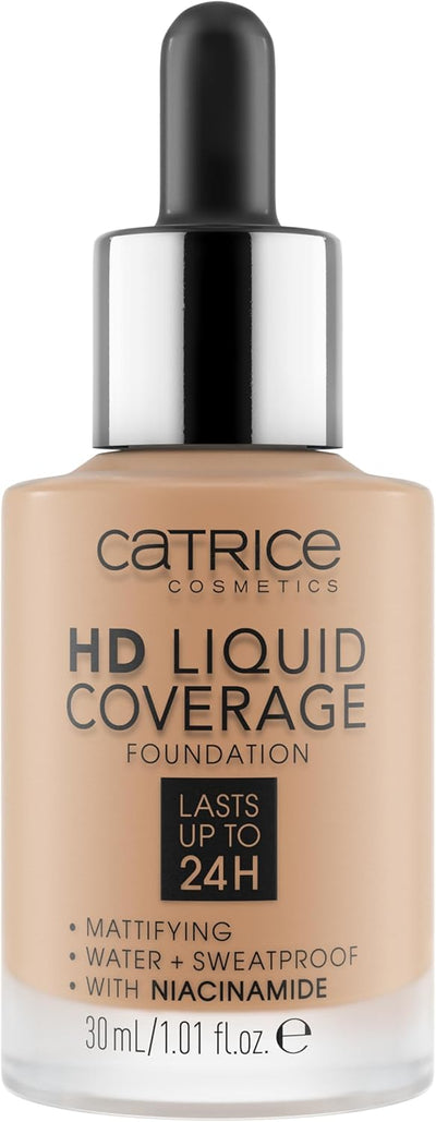 Catrice HD Liquid Coverage Foundation, No. 050, Nude, Long-Lasting, Matte, for Blemished Skin, Vegan, Oil-Free, Waterproof, Alcohol-Free, Pack of 1 (30 ml) Catrice