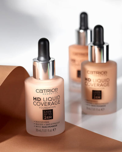 Catrice HD Liquid Coverage Foundation, No. 050, Nude, Long-Lasting, Matte, for Blemished Skin, Vegan, Oil-Free, Waterproof, Alcohol-Free, Pack of 1 (30 ml) Catrice