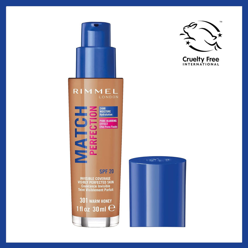 Rimmel Match Perfection Foundation, SPF 20, 301 Warm Honey, 30 ml Greenwize