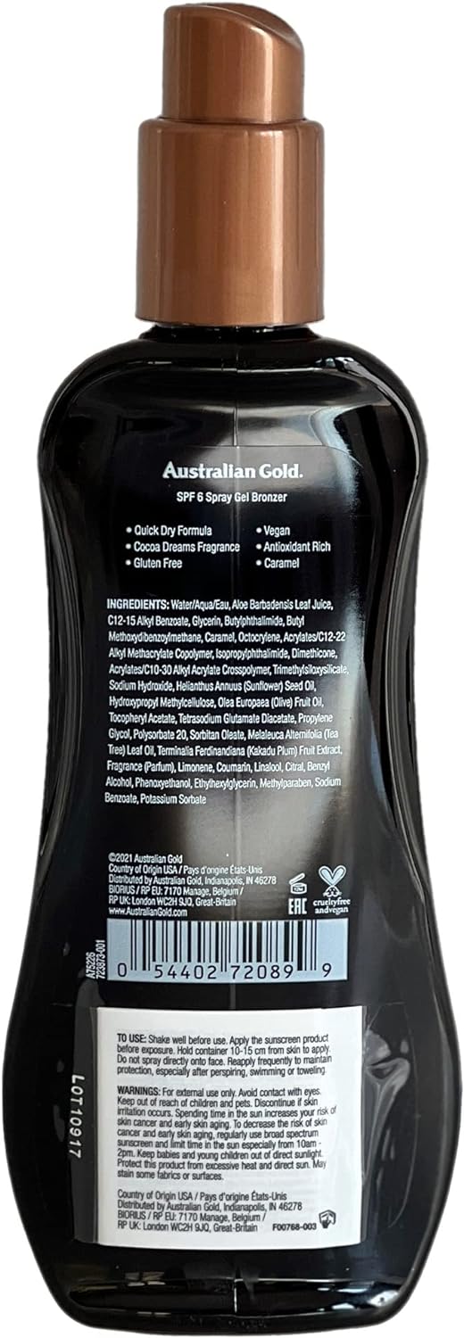 Australian Gold SPF 6 Spray Gel Sunscreen with Instant Bronzer 237ml (Pack of 40) Australian Gold