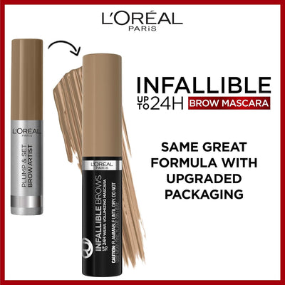 L'Oréal Paris Volumising Brow Mascara, Longwear Brow Gel for Fuller Looking Eyebrows, Up To 24 Hours Wear, Water Resistant, Infallible Brows, 5 ml, Shade: 5.0 Light Brunette L'Oréal Paris