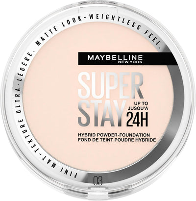 Maybelline Powder Foundation, Long-lasting 24H Wear, Medium to Full Coverage, Transfer, Water & Sweat Resistant, SuperStay 24H Hybrid Powder Foundation, 03 Maybelline