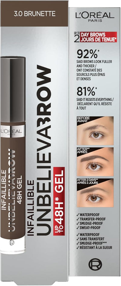 L'Oreal Paris UnbelievaBrow Long-Lasting Eyebrow Gel, Smudge-Proof, Transfer-Proof, Waterproof, 108 Dark Brunette L'Oreal Paris