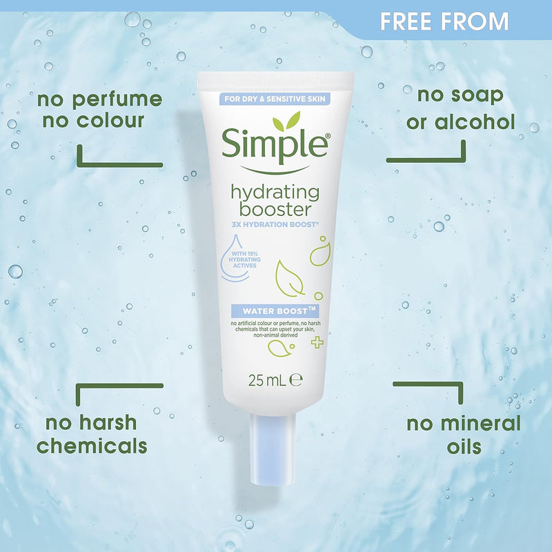 Simple Water Boost Hydrating Booster no harsh chemicals for dehydrated and dry skin 25 ml Simple