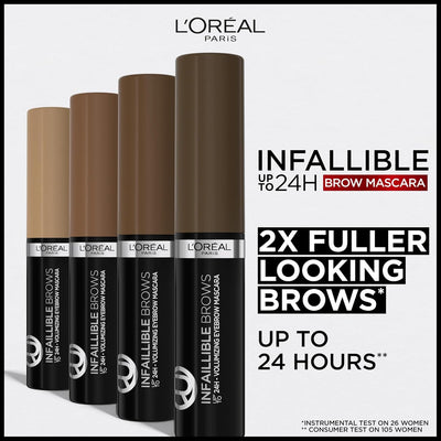 L'Oréal Paris Volumising Brow Mascara, Longwear Brow Gel for Fuller Looking Eyebrows, Up To 24 Hours Wear, Water Resistant, Infallible Brows, 5 ml, Shade: 5.0 Light Brunette L'Oréal Paris