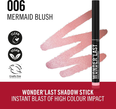 Rimmel Wonder'Last Shadow Stick, 006 Mermaid Blush, Easy To Apply, One Swipe Eyeshadow, Lasts All Day, Ultra-Creamy Formula, Buildable, Smudgeproof, Vegan Rimmel