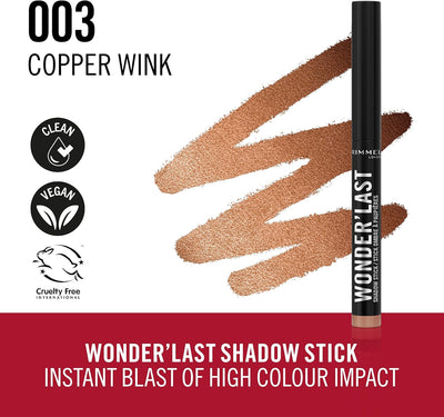 Rimmel Wonder'Last Shadow Stick, 003 Copper Wink, Easy To Apply, One Swipe Eyeshadow, Lasts All Day, Ultra-Creamy Formula, Buildable, Smudgeproof, Vegan Rimmel