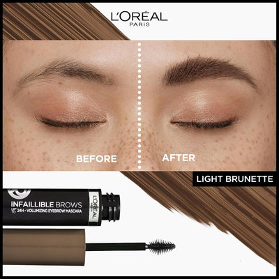 L'Oréal Paris Volumising Brow Mascara, Longwear Brow Gel for Fuller Looking Eyebrows, Up To 24 Hours Wear, Water Resistant, Infallible Brows, 5 ml, Shade: 5.0 Light Brunette L'Oréal Paris