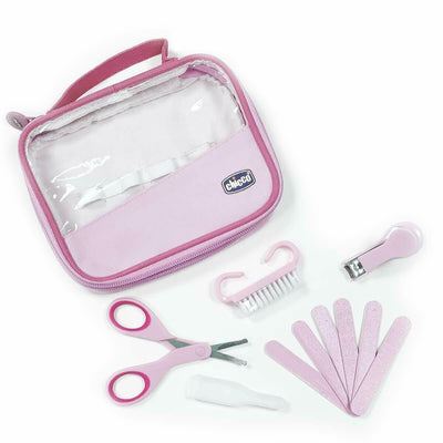 Chicco Nail Care Set- Scissors|Nail Clipper|Nail Brush|6 Filers Pink 0m+ CHI01 Chicco