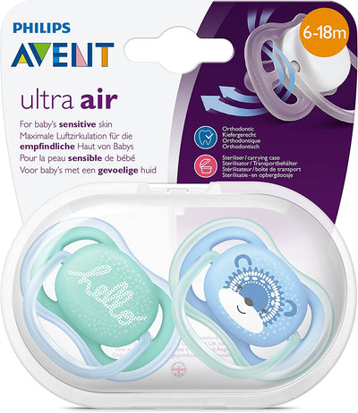 Philips Avent Ultra Air Pacifier 6-18m [Hello/ Bear] (Blue/Green) SCF342/22 Avent