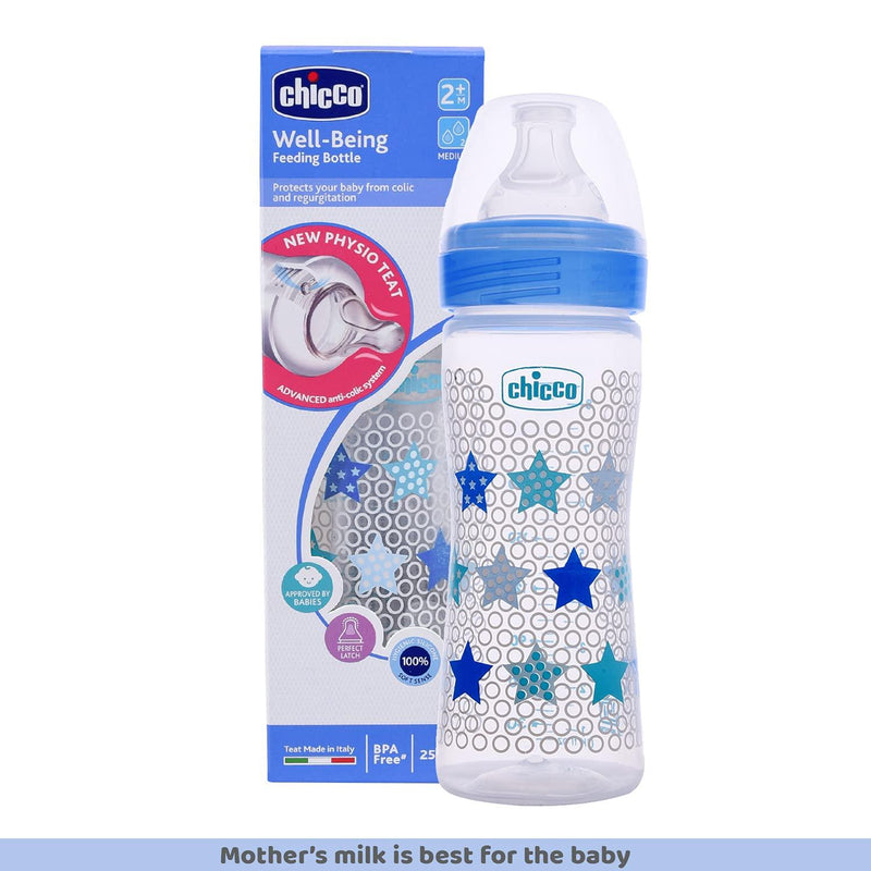 Chicco Well Being Bi-Pack Feeding Bottle Blue 250ml 2m+ CHI36 Chicco