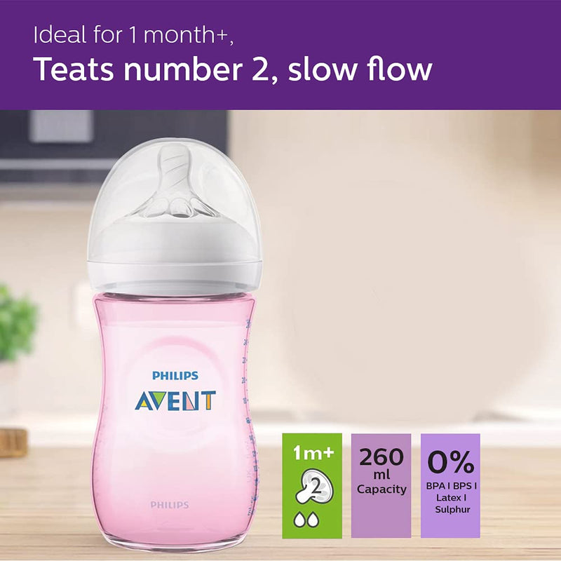 Philips Avent Natural baby bottle 260ml (Pink) 1m+ Single SCF034/10 Avent